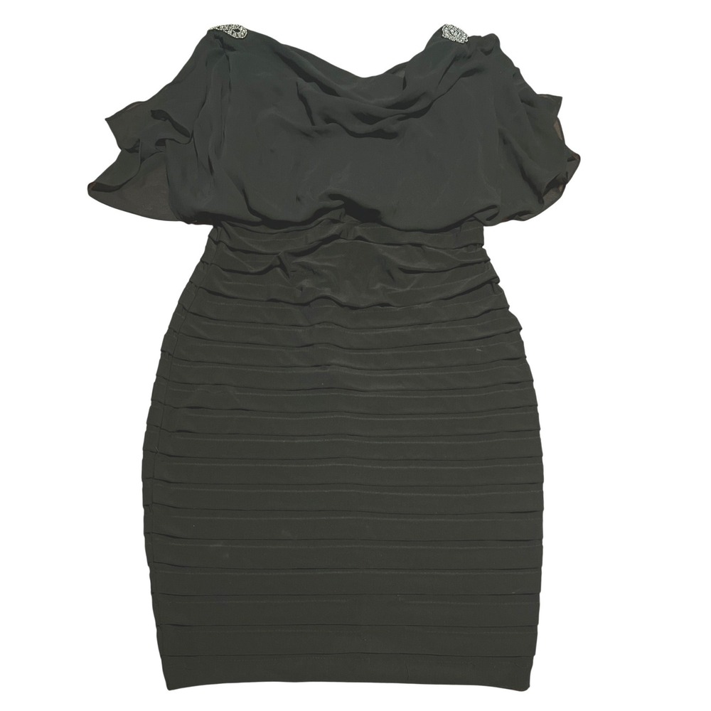 Scarlett Black Embellished Drape‎ Capelet Sheath Dress Formal Evening Size 6
